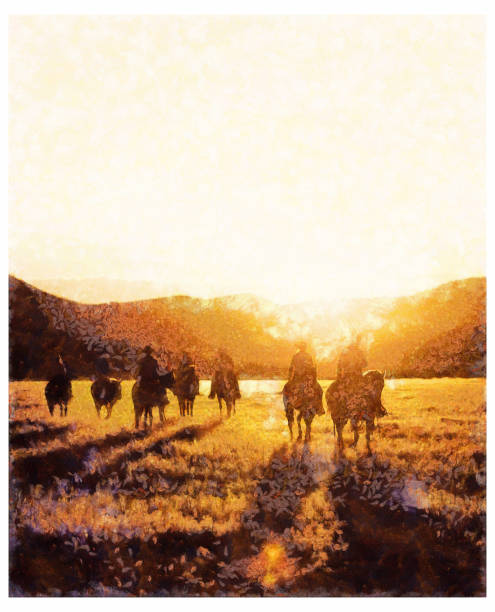 istock Cowgirls and cowboys at farm range - digital photo manipulation 1158064720