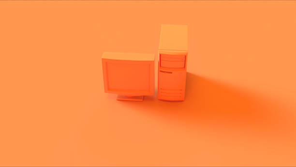 3D render, empty computer screen monitor on red background, minimal technology concept. New year, Christmas concept.