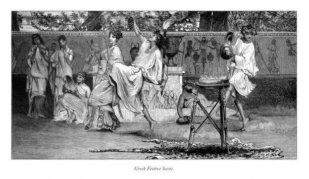 Very Rare, Beautifully Illustrated Antique Engraving of Greek Festive Scene, English Victorian Engraving, 1875. Source: Original edition from my own archives. Copyright has expired on this artwork. Digitally restored.