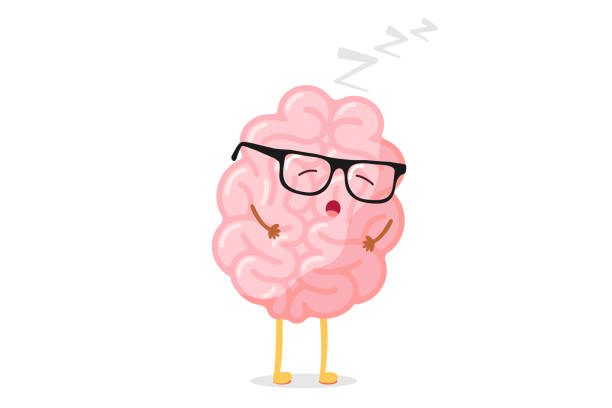 illustrations, cliparts, dessins animés et icônes de cerveau humain intelligent mignon de dessin animé avec la relaxation de glaces. illustration drôle de vecteur d'organe de sommeil de système nerveux central - brain human head people human internal organ