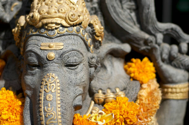 Close up picture of a Ganesha stone statue stock photo