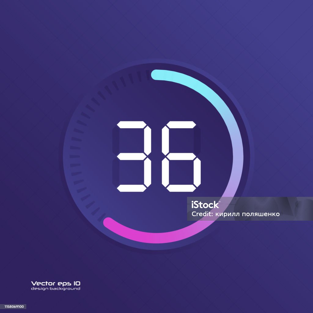 Stopwatch vector icon Stopwatch vector icon, digital timer. Vector digital count down circle board with circle time pie diagram. Watch outline style design, designed for web and app. 45 RPM stock vector