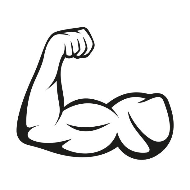 二頭筋、白い背景に筋肉のロゴ。ベクトル - flexing muscles illustrations点のイラスト素材／クリップアート素材／マンガ素材／アイコン素材