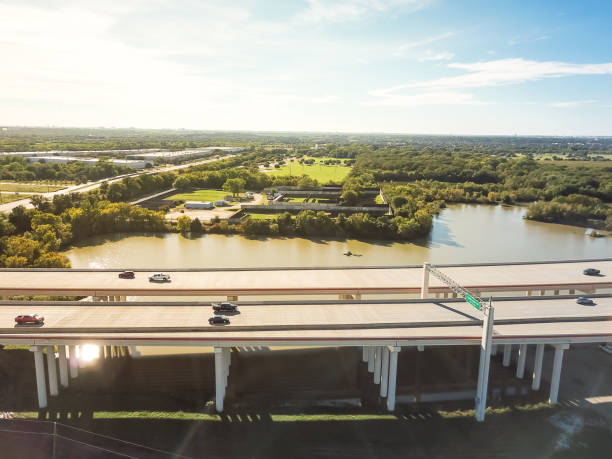 istock Top view elevated highway with pillar through flood zone 1158071563