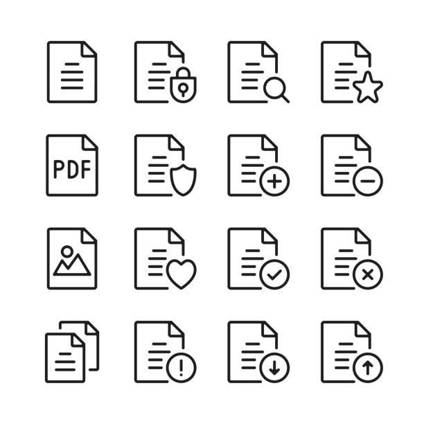 belge satırı simgeleri ayarlanır. modern grafik tasarım kavramları, basit doğrusal anahat elemanları koleksiyonu. i̇nce çizgi tasarımı. vektör çizgisi simgeleri - belge stock illustrations