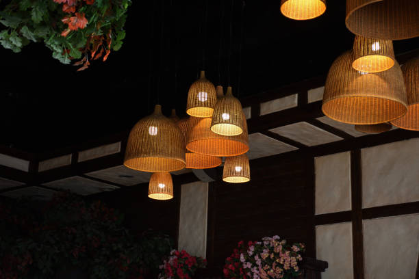 istock wicker lamps on the ceiling, handmade chandelier, decorative lamps 1158073431