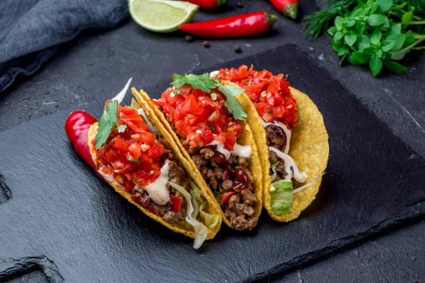 istock Mexican tacos with beef and guacamole 1158076496
