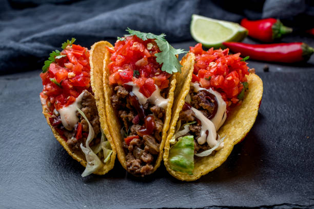 istock Mexican tacos with beef and guacamole 1158076507