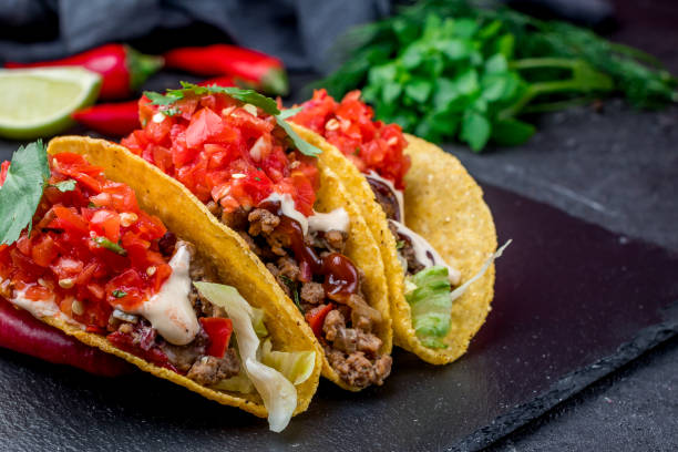 istock Mexican tacos with beef and guacamole 1158076536