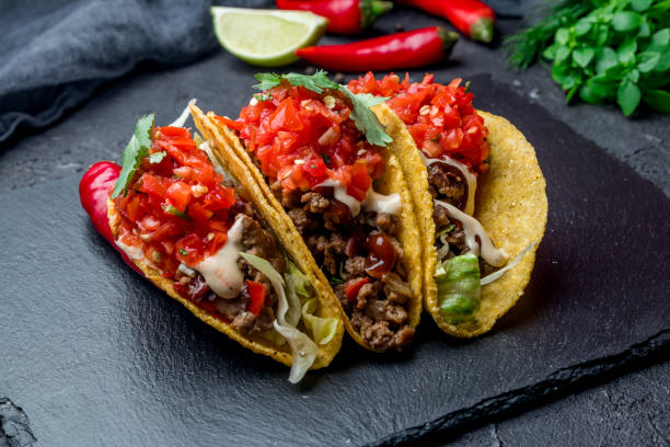 istock Mexican tacos with beef and guacamole 1158076539