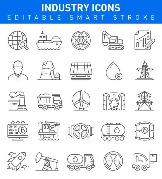 Vector illustration of Industry Icons. Editable vector stroke
