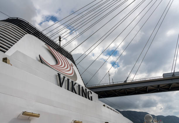 Viking Star cruise ship in the port of Dubrovnik in Croatia Dubrovnik, Croatia - 22 May 2019: Viking Star cruise ship docked under the Franjo Tudman bridge in the Dubrovnik cruise port near the old town croatian culture photos stock pictures, royalty-free photos & images