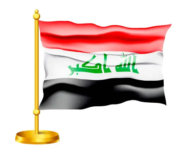 Vector illustration of National flag of Iraq isolated on white background. Waving Vector Icon