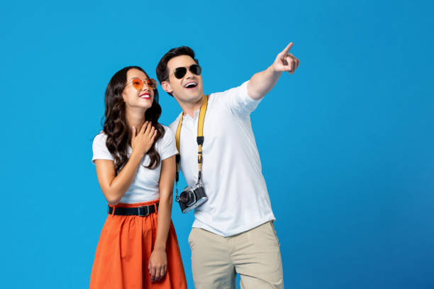 istock Cheerful couple in love on vacation 1158086409