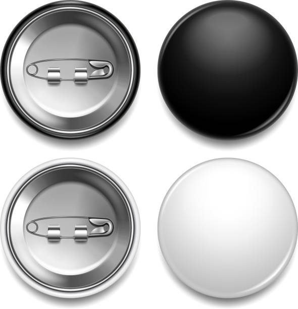 Black and white round badge photo realistic vector set Black and white round badge detailed photo realistic vector set brooch stock illustrations