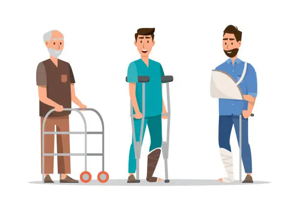 Vector illustration of Set of sick people feeling unwell, broken arm and broken leg