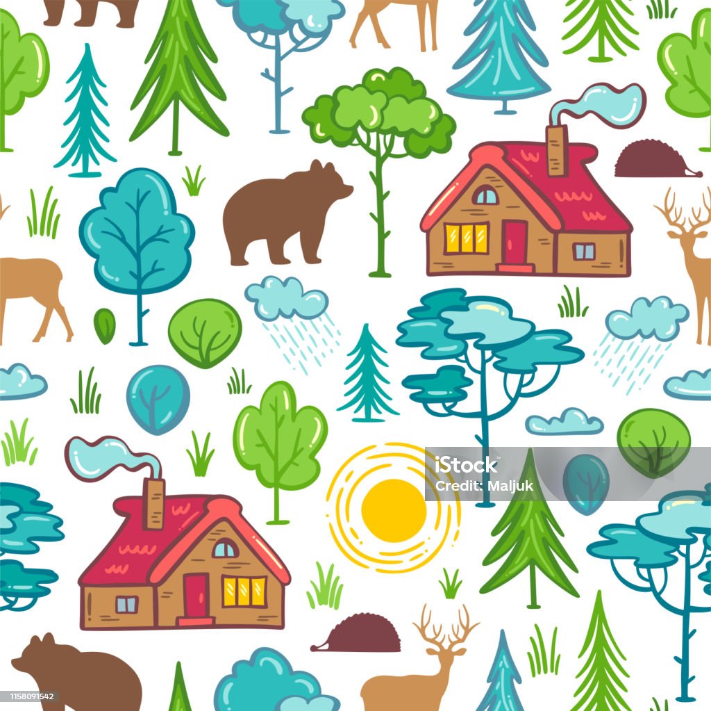 Vector Seamless Forest Pattern Stock Illustration - Download Image Now ...