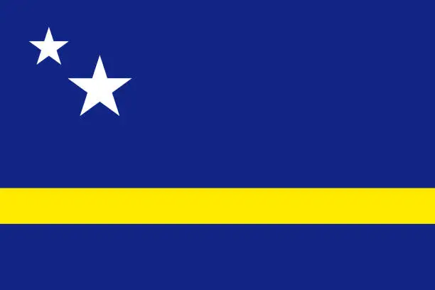 Vector illustration of National flag of Curacao island in Caribbean sea