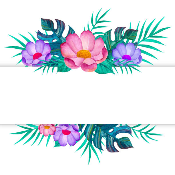 istock Watercolor flowers and tropical leaves. Frame. 1158092063