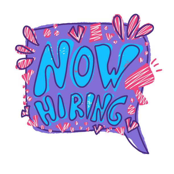 teraz koncepcja oferty zatrudniania. tekst koloru wektorowego. - resume help wanted sign hired doodle stock illustrations