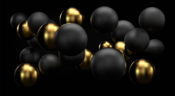 istock Golden and black abstract background with 3d spheres bubbles. Vector Christmas balls textured with gold. Jewelry cover concept. Horizontal banner. Decoration element for design. 1158092245