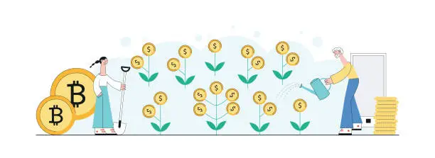 Vector illustration of Vector investment concept money plant glow icon