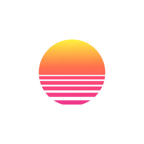 Isolated sunset gradient on white background. Isolated sunset gradient on white background. Vector illustration of sun in retro 80s and 90s style. sunset illustrations stock illustrations