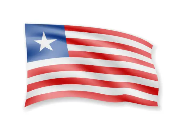 Vector illustration of Waving Liberia flag on white. Flag in the wind.