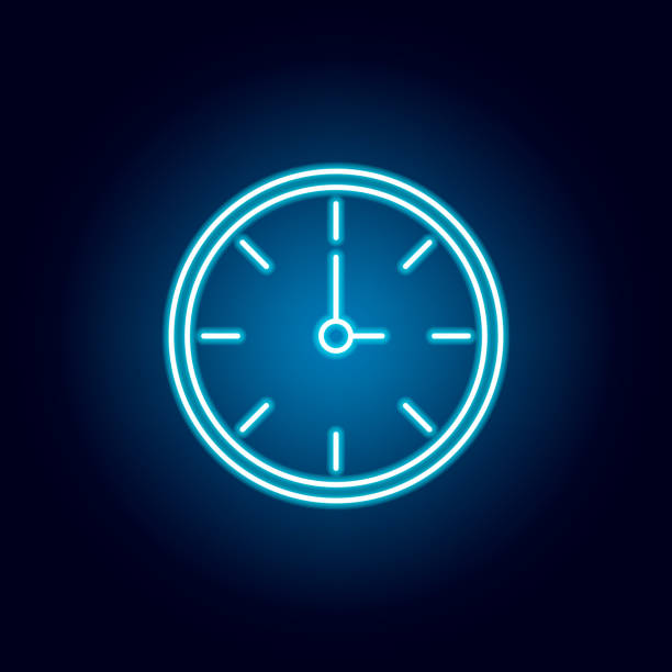 istock clock, time outline icon in neon style. elements of education illustration line icon. signs, symbols can be used for web, logo, mobile app, UI, UX 1158094559