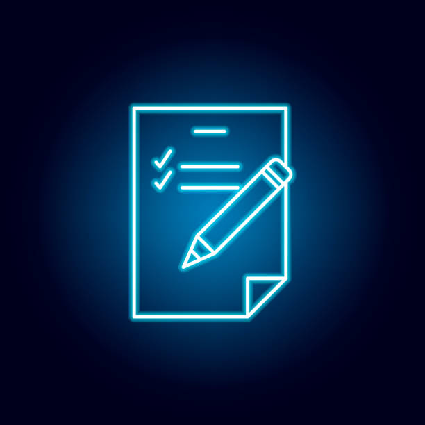 ilustrações de stock, clip art, desenhos animados e ícones de pencil, list, paper outline icon in neon style. elements of education illustration line icon. signs, symbols can be used for web, logo, mobile app, ui, ux - checklist list medical exam scientific experiment