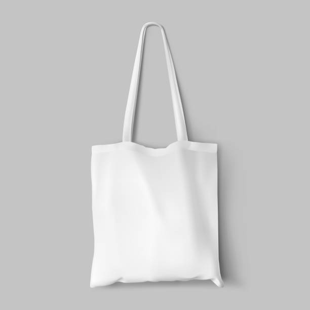 Textile tote bag for shopping mockup. Vector illustration isolated on grey background. Can be use for your design. EPS10. bag stock illustrations