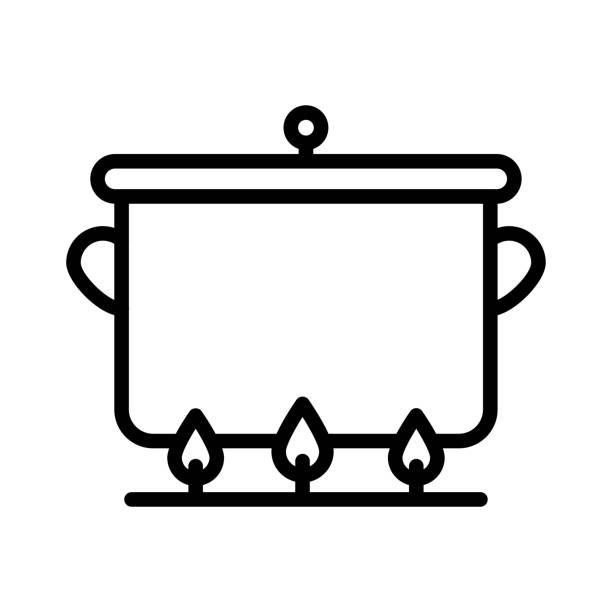 ilustrações de stock, clip art, desenhos animados e ícones de saucepan - saucepan fire steam soup