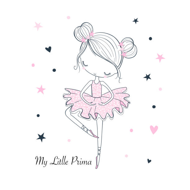 ilustrações, clipart, desenhos animados e ícones de bailarina pequena da dança. ilustração infantil do doodle do gráfico do vetor - ballet little girls child fairy