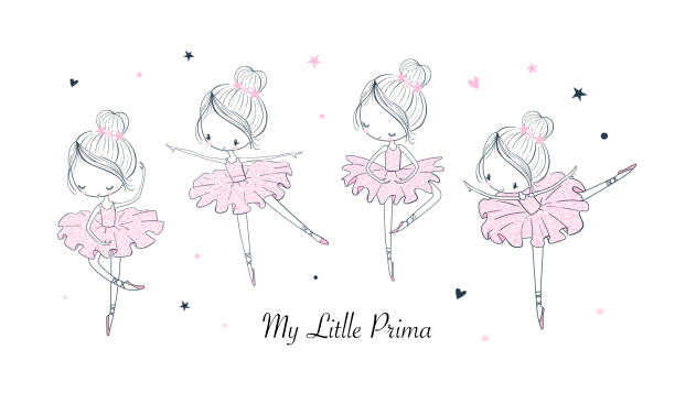 ilustraciones, imágenes clip art, dibujos animados e iconos de stock de conjunto de ilustraciones vectoriales de bailarina de dibujos animados - baile ballet