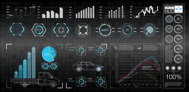 ilustrações de stock, clip art, desenhos animados e ícones de futuristic user interface. hud ui. abstract virtual graphic touch user interface. - speedometer dashboard dial speed