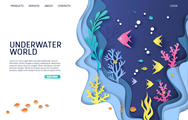 수중 세계 벡터 웹 사이트 방문 페이지 디자인 템플릿 - 헤딩 일러스트 stock illustrations