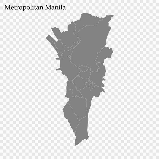 ÐÐ»Ñ ÐÐ½ÑÐµÑÐ½ÐµÑÐ° High Quality map of Metropolitan Manila is a region of Philippines, with borders of the provinces capital region stock illustrations