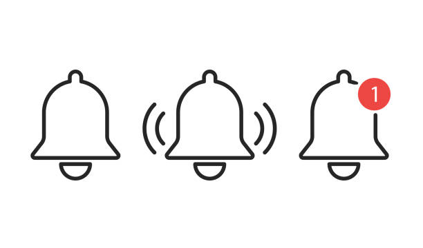 Notification bells icon isolated. Reminder or alarm message. Interface smartphone element. Notification bells icon isolated. Reminder or alarm message. Interface smartphone element. EPS 10 building feature stock illustrations