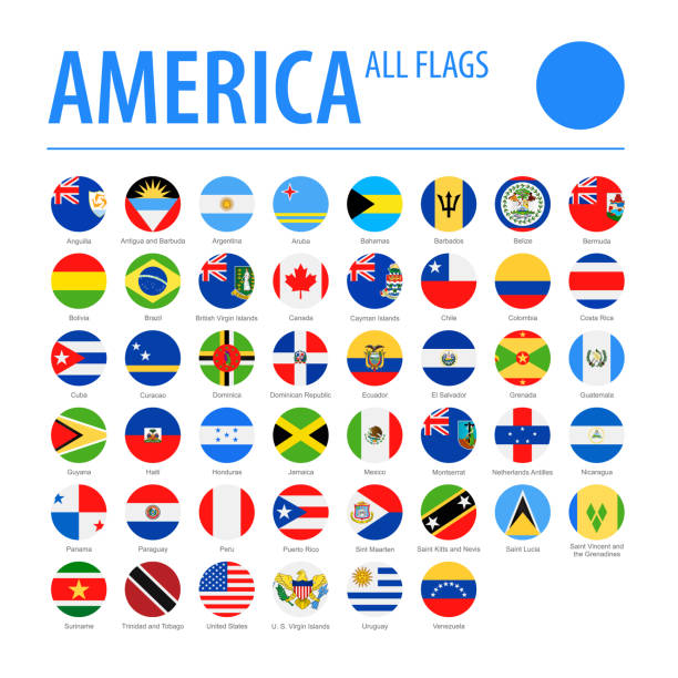 America All Flags - Vector Round Flat Icons America All Flags - Vector Round Flat Icons flag of chile stock illustrations