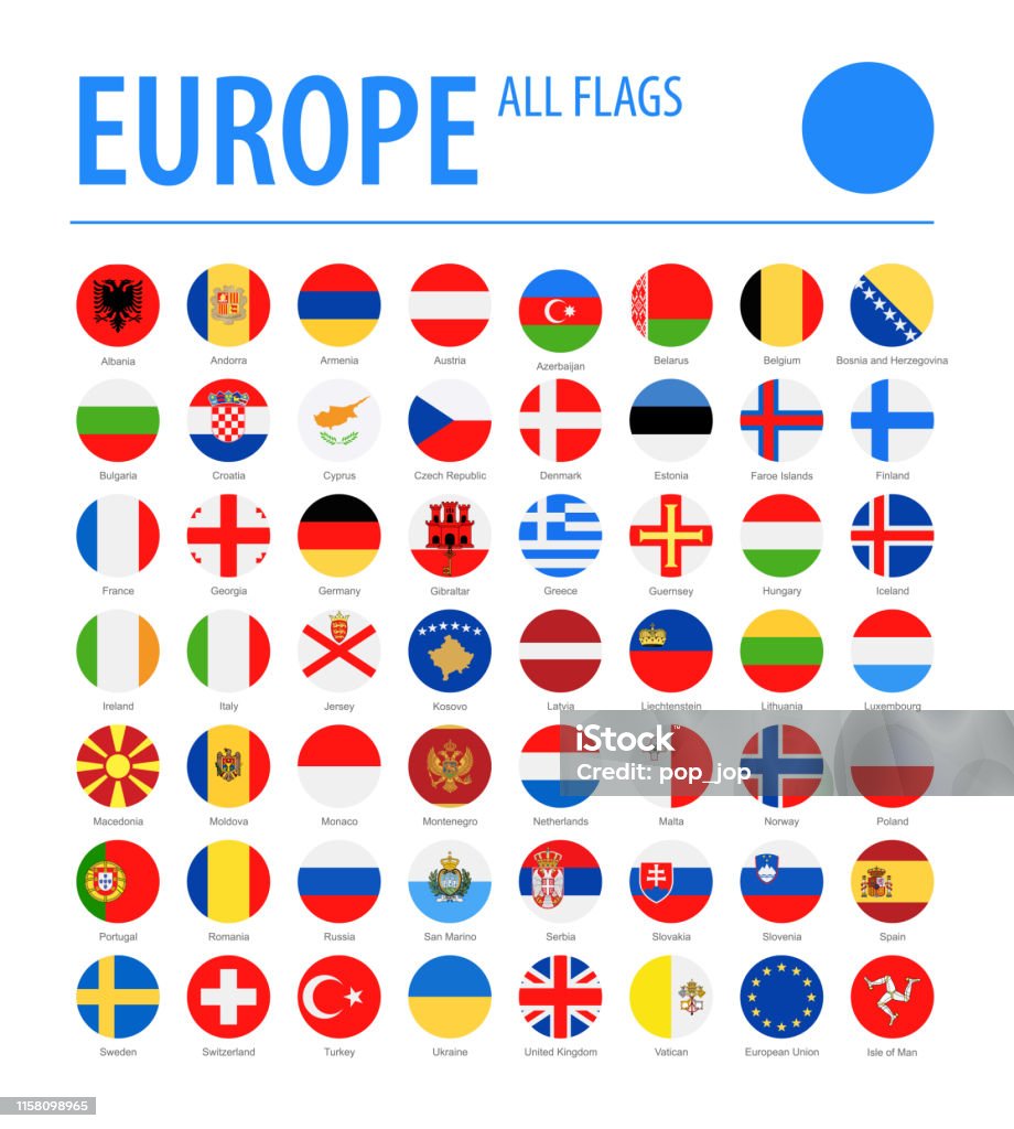 Europa Todas las banderas - Vector Round Flat Icons - arte vectorial de Bandera libre de derechos