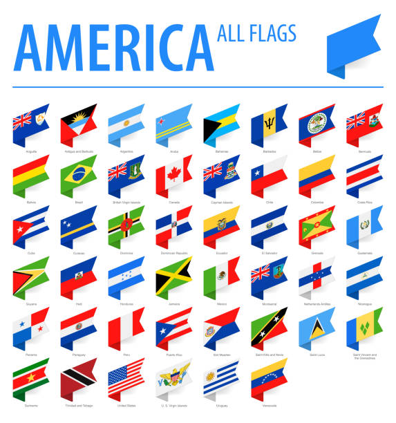 америка все флаги - вектор изометрическая этикетка прямоугольник плоские иконки - argentina mexico stock illustrations