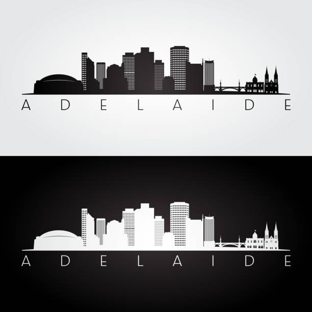 Adelaide skyline and landmarks silhouette, black and white design, vector illustration. Adelaide skyline and landmarks silhouette, black and white design, vector illustration. adelaide stock illustrations