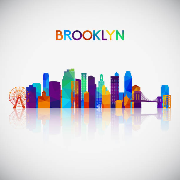 ilustrações, clipart, desenhos animados e ícones de silhueta da skyline de brooklyn no estilo geométrico colorido. símbolo para seu projeto. ilustração do vetor. - new york city skyline bridge brooklyn