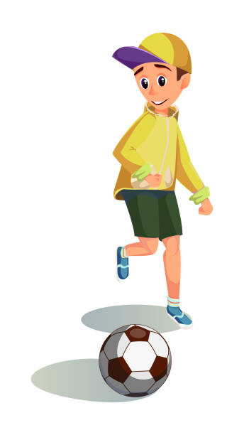 Happy Cartoon Boy Play Football Soccer Player Stock Illustration - Download  Image Now - Soccer Player, Activity, Athlete - iStock