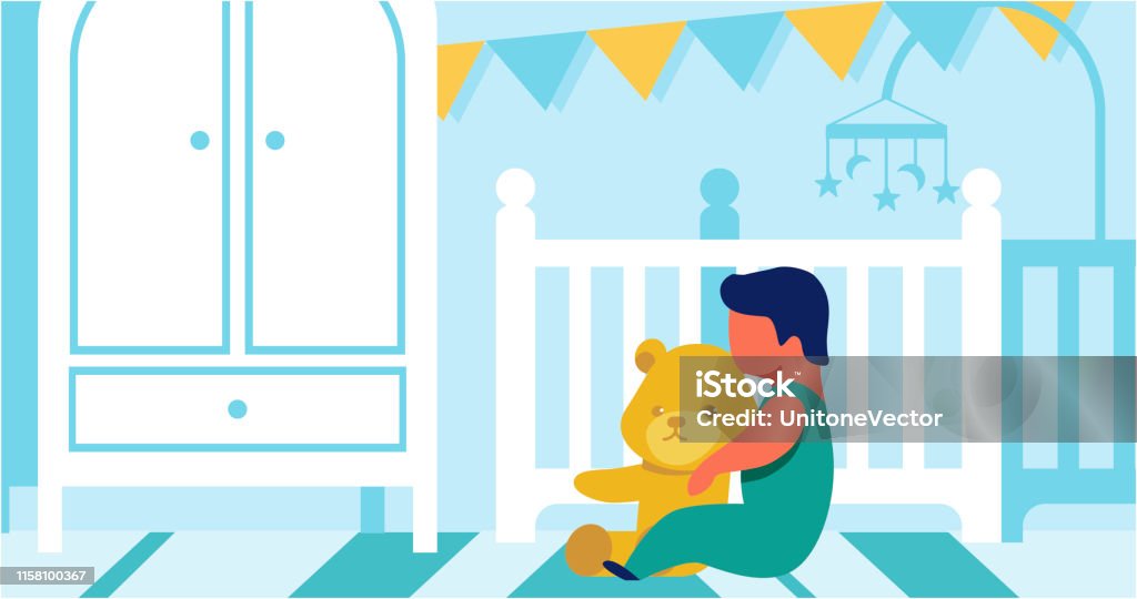 Small Child Playing Alone With Teddy Bear Cartoon Stock Illustration -  Download Image Now - Animal, Apartment, Baby - Human Age - iStock