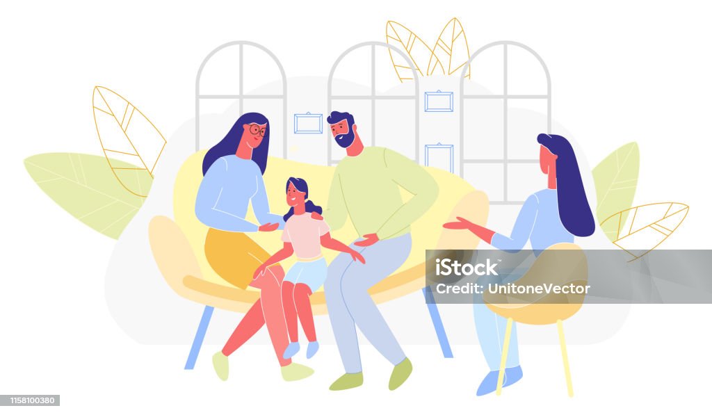 Poster Joyful Family Communication Cartoon Flat Stock Illustration -  Download Image Now - Family, Psychotherapy, Discussion - iStock