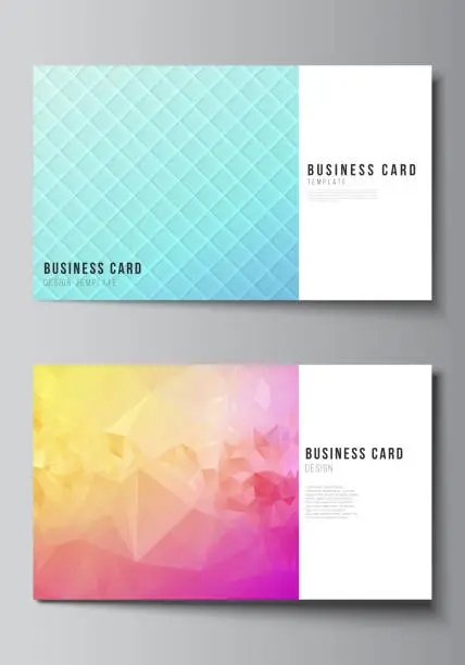 Vector illustration of The minimalistic abstract vector illustration of the editable layout of two creative business cards design templates. Abstract geometric pattern with colorful gradient business background.