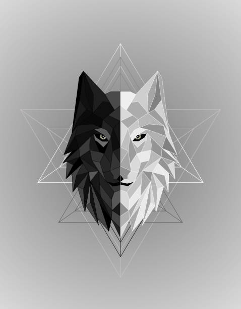 abstrakte polygonale wolf kopf design - wolf stock-grafiken, -clipart, -cartoons und -symbole