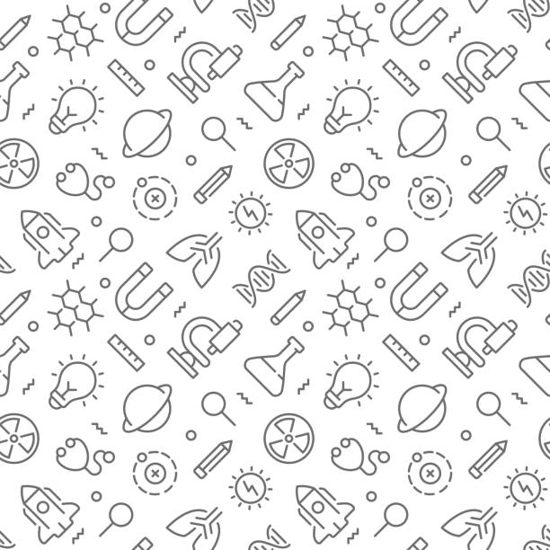 ilustrações de stock, clip art, desenhos animados e ícones de science seamless pattern with outline icons. vector eps 10 - textile scientific experiment laboratory textile industry