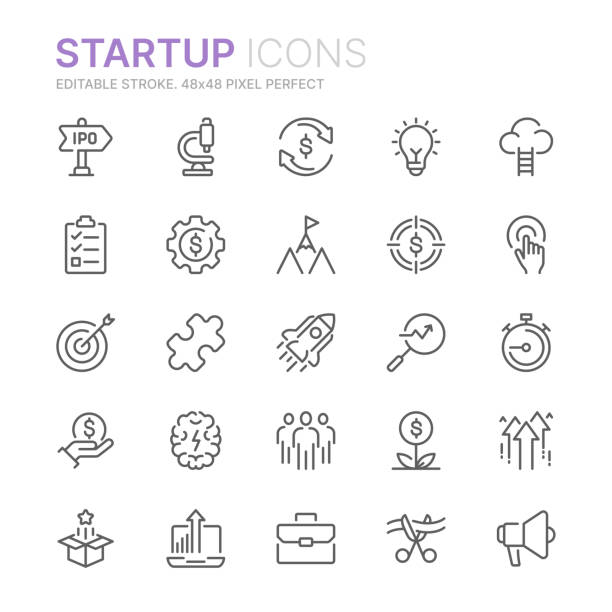 Collection of startup related line icons. 48x48 Pixel Perfect. Editable stroke Collection of startup related line icons. 48x48 Pixel Perfect. Editable stroke entrepreneur stock illustrations
